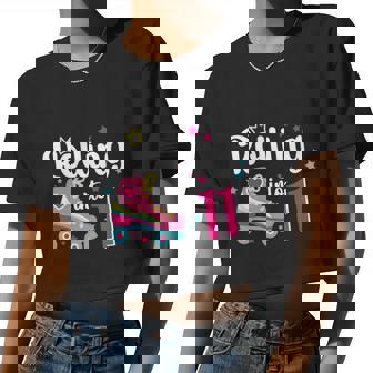 Rolling Girl Into 11 Birthday Roller Skates 11Th Birthday Women Cropped T-shirt - Monsterry