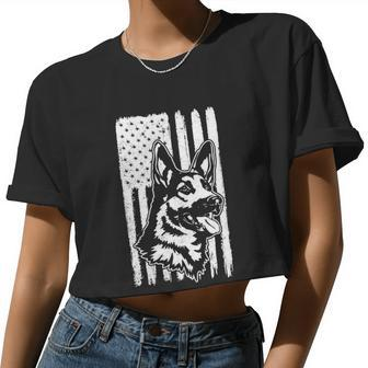 Rustic American Flag Patriotic German Shepherd Dog Lover Women Cropped T-shirt - Monsterry UK
