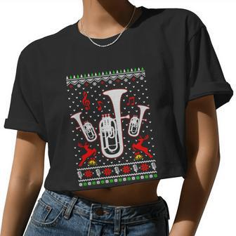Santa Euphonium Ugly Christmas Xmas Women Cropped T-shirt - Monsterry AU