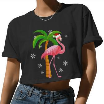 Santa Pink Flamingo Women Cropped T-shirt - Monsterry UK