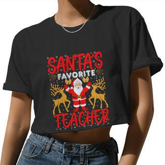 Santa's Favorite Teacher Xmas Deer Santa Claus Teacher Women Cropped T-shirt - Monsterry AU