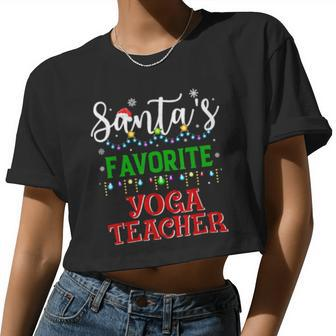 Santa's Favorite Yoga Teacher Matching Family Xmas Pajamas Women Cropped T-shirt - Monsterry CA
