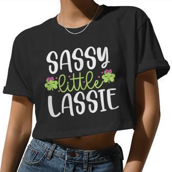 Sassy Little Lassie Girls St Patrick's Day Shamrocks Women Cropped T-shirt - Monsterry