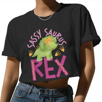 Sassy Saurus Cute Dinosaurs For Girls Women Cropped T-shirt - Monsterry UK