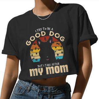 Scottish Terrier I Try To Be Good Dog But I Take After My Mom Vintage Women Cropped T-shirt - Monsterry
