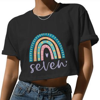 Seven Year Old Rainbow Birthday For Girls 7Th Bday Women Cropped T-shirt - Monsterry DE