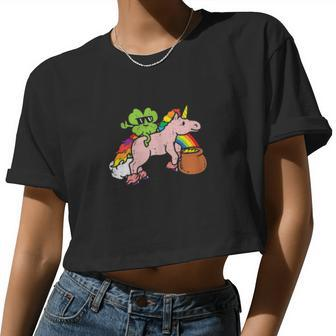 Shamrock Riding Unicorn Rainbow St Patrick Day Girls Women Cropped T-shirt - Monsterry DE