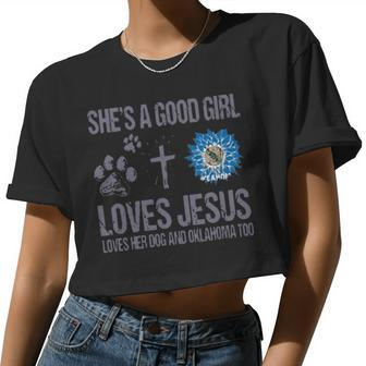 She Is A Good Girl Loves Jesus Loves Her Dog And Oklahoma Too Sunflowers Women Cropped T-shirt - Monsterry UK