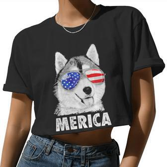 Siberian Husky 4Th Of July T Shirt Merica Men Women Usa Flag Women Cropped T-shirt - Monsterry DE