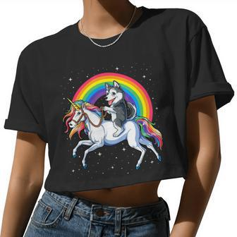 Siberian Husky Unicorn Tee Girls Space Galaxy Rainbow Women Cropped T-shirt - Monsterry UK