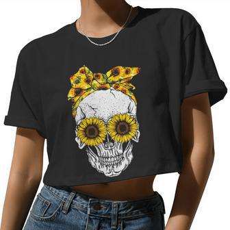 Skull Sunflower Girl With Tattoos Pretty Eyes And Thick Thighs Women Cropped T-shirt - Monsterry DE