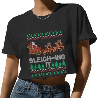 Sleighing It Ugly Christmas Shirt Women Cropped T-shirt - Monsterry UK