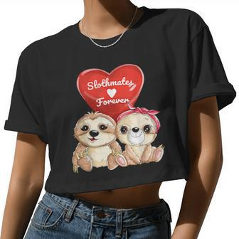 Sloth Valentines Day Cute Couples Sloth Girl Boy Women Cropped T-shirt - Monsterry DE