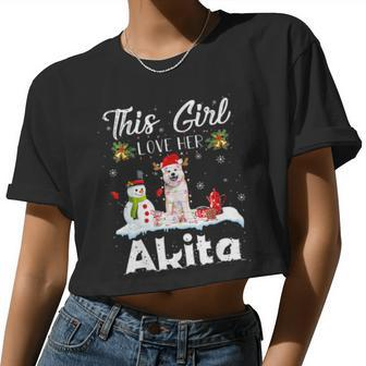 Snow Xmas This Girl Love Her Akita Reindeer Hat Women Cropped T-shirt - Monsterry UK