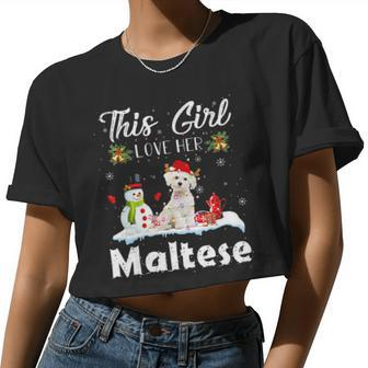 Snow Xmas This Girl Love Her Maltese Reindeer Women Cropped T-shirt - Monsterry DE
