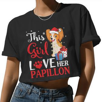 Snow And Xmas This Girl Love Her Papillon Noel Costume Women Cropped T-shirt - Monsterry
