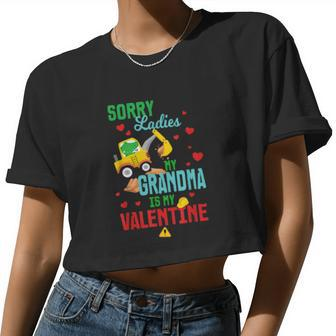 Sorry Ladies Grandma Is My Valentine Day Alligator Excavator Women Cropped T-shirt - Monsterry