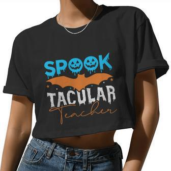 Spook Tacular Teacher Halloween Quote V2 Women Cropped T-shirt - Monsterry DE
