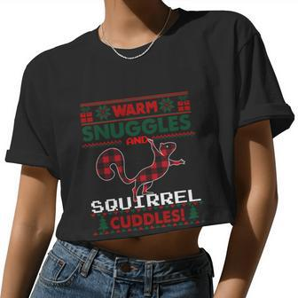 Squirrel Lover Christmas Pajama Shirt Ugly Christmas Sweater Sweatshirt Women Cropped T-shirt - Monsterry
