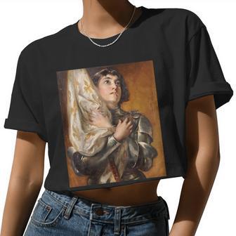 St Joan Of Arc Portrait Painting Catholic For Women Women Cropped T-shirt - Monsterry AU