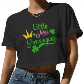 St Patricks Day Girls Little Miss Shenanigans Irish Shamrock Women Cropped T-shirt - Monsterry UK