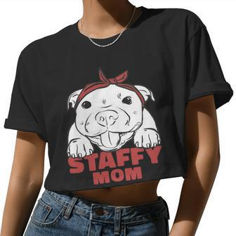 Staffordshire Bull Terrier Mom Cute Staffy Mom Mother Girls Women Cropped T-shirt - Monsterry
