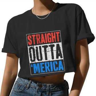 Straight Outta Merica 4Th Of July Women Cropped T-shirt - Monsterry UK