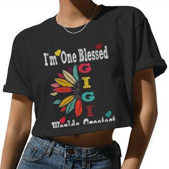 Sunflower Blessed Gigi Birthday Valentines Women Cropped T-shirt - Monsterry