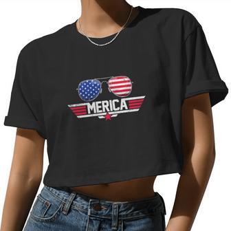 Sunglasses For 4Th Of July Us Patriotic America Women Cropped T-shirt - Monsterry UK