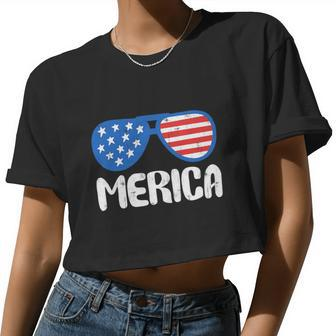 Sunglasses Us Patriot 4Th Of July Merica Women Cropped T-shirt - Monsterry CA