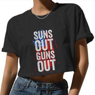 Suns Out Guns Out Tank Top Men Women 4Th Of July Usa Flag Women Cropped T-shirt - Monsterry DE