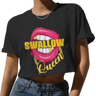 Swallow Queen Lips Golden Necklace Naughty Queen Women Cropped T-shirt - Monsterry