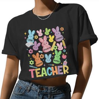 Teacher Easter Teaching My Favorite Peepp Happy Easter Day Women Cropped T-shirt - Monsterry DE