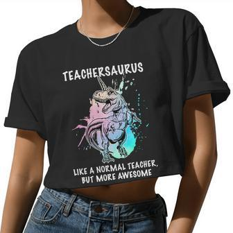 Teachersaurus Unicorn Women Cropped T-shirt - Monsterry