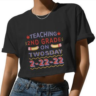 Teaching On Twosday Teach Teacher School Grade Children Job Women Cropped T-shirt - Monsterry