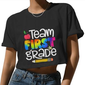 Team First Grade Tie Dye Back To School Women Cropped T-shirt - Monsterry