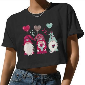 Three Gnomes Holding Hearts Valentines Boys Girls Kids Women Cropped T-shirt - Monsterry DE
