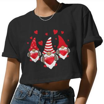 Three Gnomes Holding Hearts Valentine's Day Boys Girls Women Cropped T-shirt - Monsterry AU