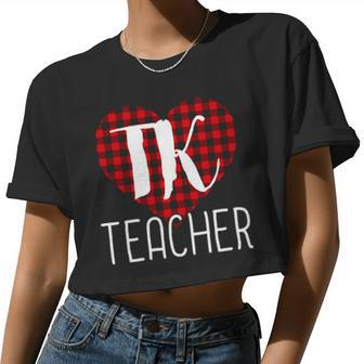 Tk Teacher Valentine's Day Buffalo Plaid Heart Women Cropped T-shirt - Monsterry AU