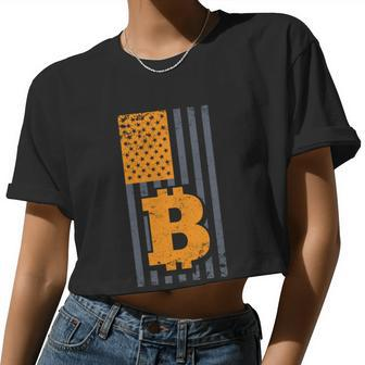 U S A Flag Bitcoin Distressed S V G T Women Cropped T-shirt - Monsterry DE