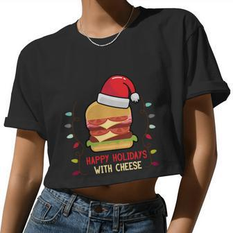 Ugly Christmas Sweater Burger Happy Holidays With Cheese V19 Women Cropped T-shirt - Monsterry UK