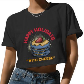 Ugly Christmas Sweater Burger Happy Holidays With Cheese V20 Women Cropped T-shirt - Monsterry AU