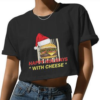 Ugly Christmas Sweater Burger Happy Holidays With Cheese V21 Women Cropped T-shirt - Monsterry DE