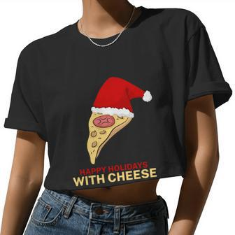 Ugly Christmas Sweater Burger Happy Holidays With Cheese V9 Women Cropped T-shirt - Monsterry DE