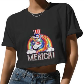Unicorn 4Th Of July Merica Girl Rainbow Women Cropped T-shirt - Monsterry UK