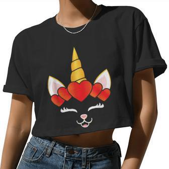 Unicorn Shirt For Girls Cute Caticorn Valentine's Day Women Cropped T-shirt - Monsterry UK