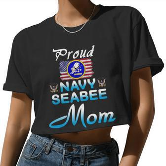 Us Navy Seabee Veteran Proud Navy Seabee Mom Women Cropped T-shirt - Monsterry UK