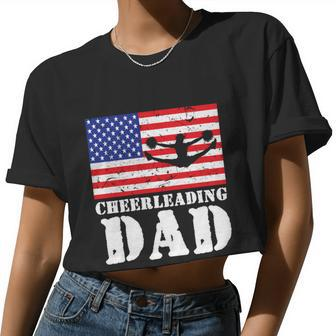 Usa American Distressed Flag Cheerleading Dad Men For Him Great Women Cropped T-shirt - Monsterry AU