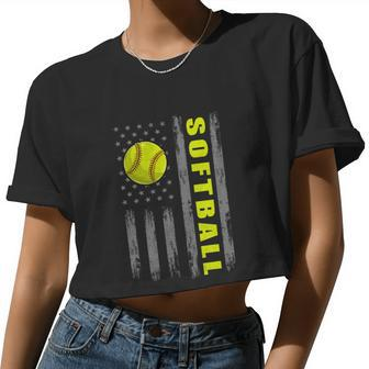 Usa Patriotic Softball For 4Th Of July American Flag Women Cropped T-shirt - Monsterry AU