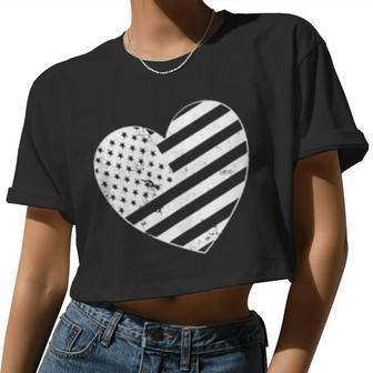 Usa Valentines Day Heart Flag Boys Girls Women Cropped T-shirt - Monsterry